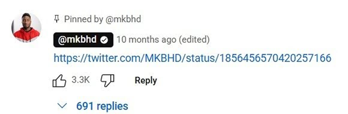 The MKBHD Reputation Pin on YouTube to the Twitter thread