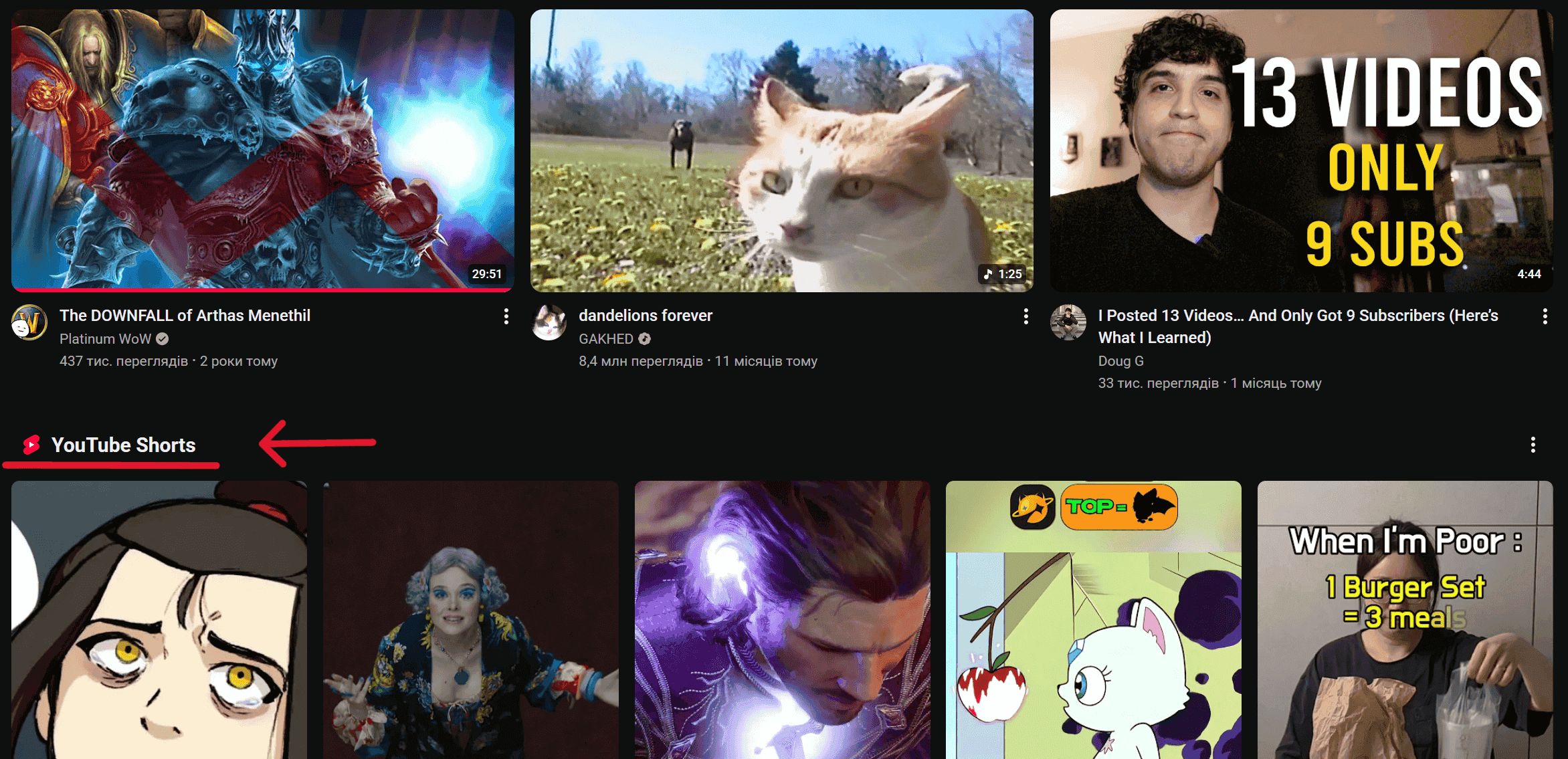 An image showing what an average homepage on YouTube looked like in 2026.