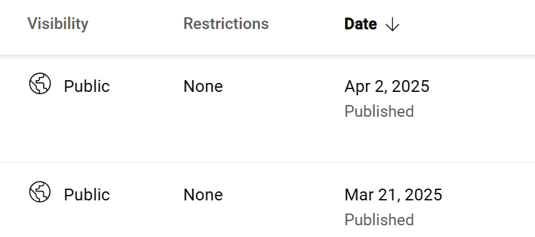 YouTube Studio video information.