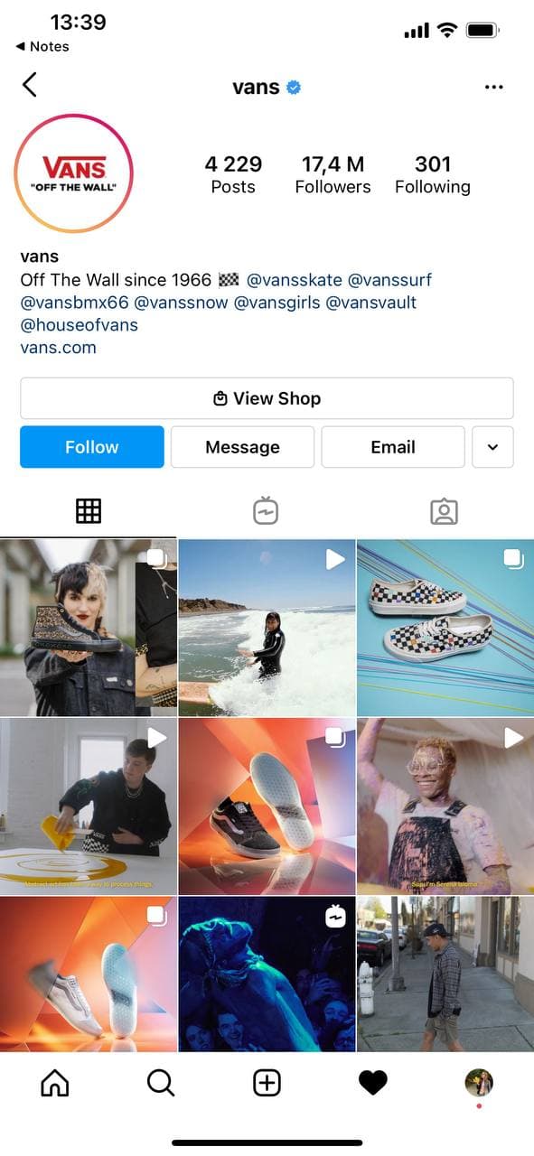 Vans Contact in Instagram Bio