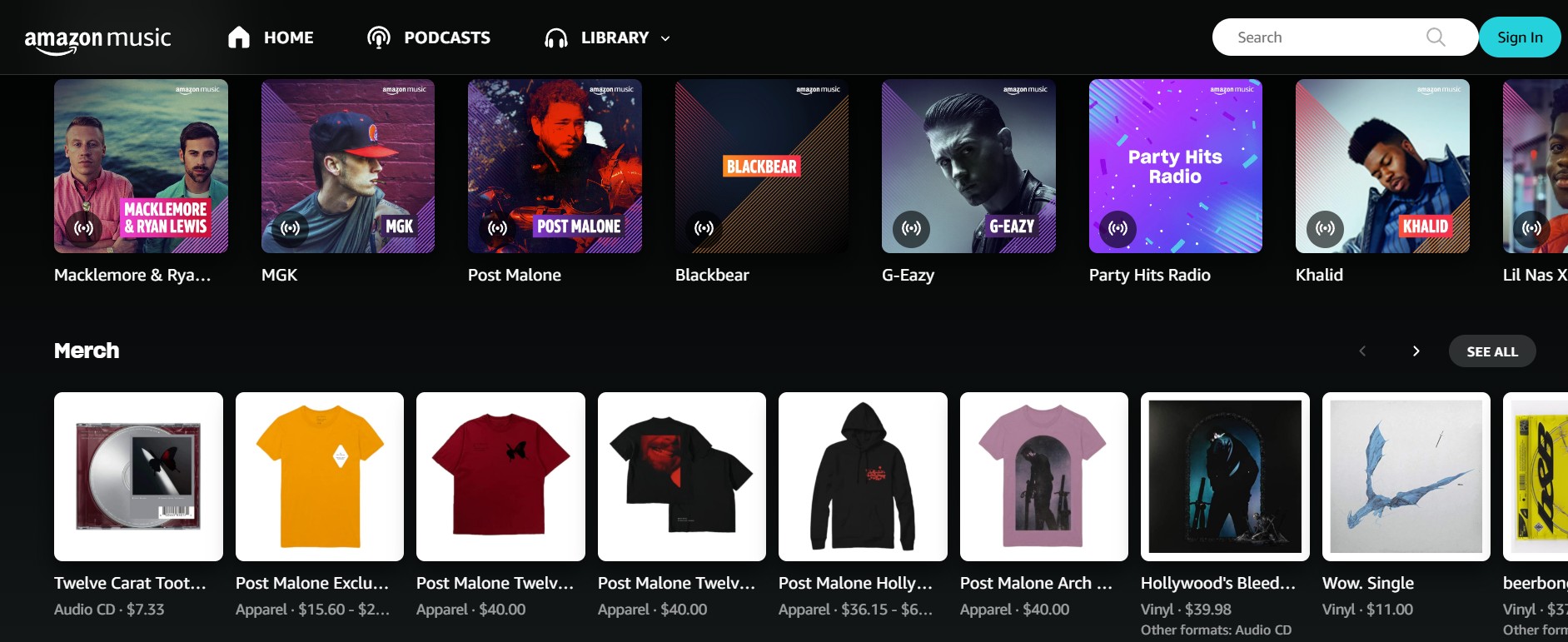 Here’s what an Amazon Music artist profile looks like.