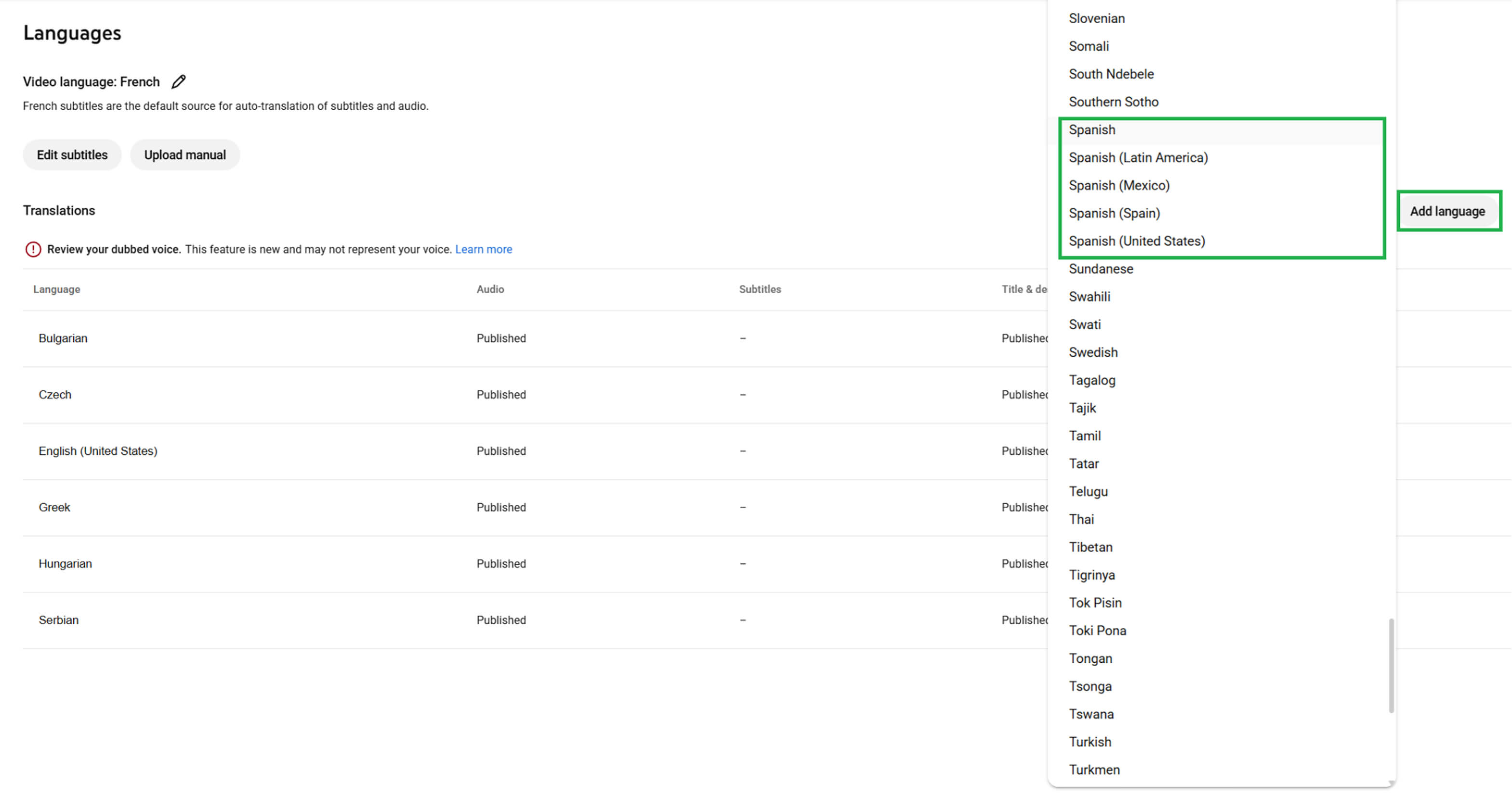 A YouTube Studio Screenshot with audio-tracks upload interface