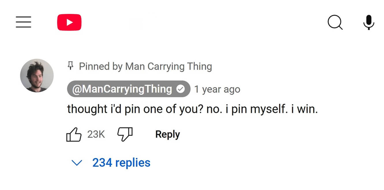 ManCarryingThing pinned comment screenshot