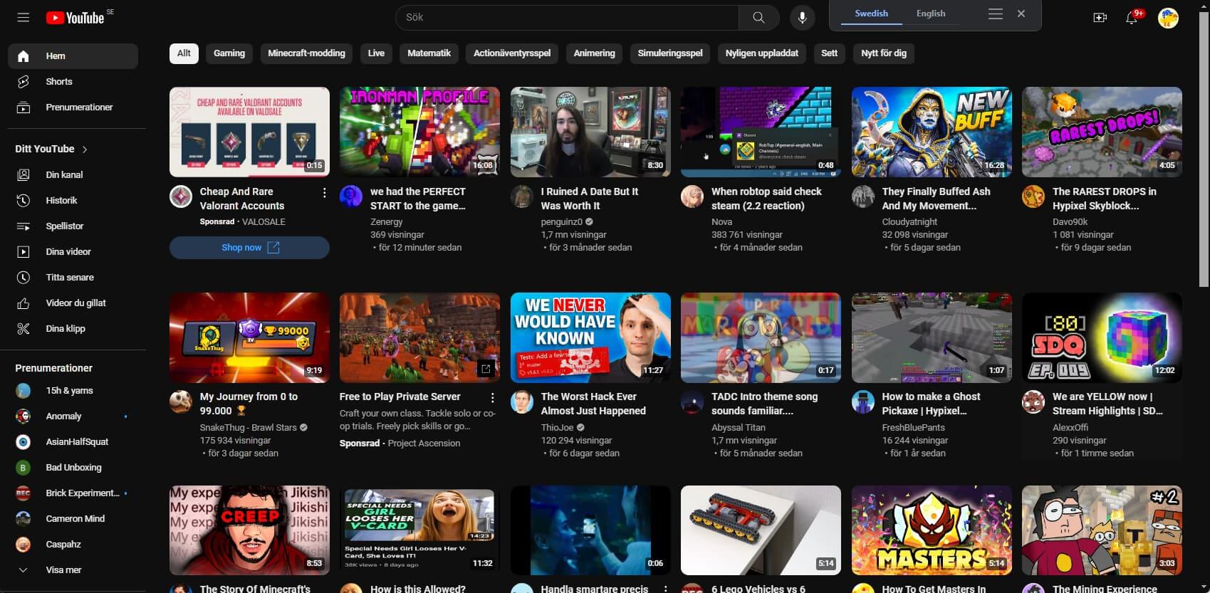 An image showing what an average homepage on YouTube looked like in 2020.