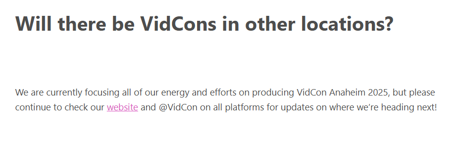 2025 VidCon’s locations and dates official information.