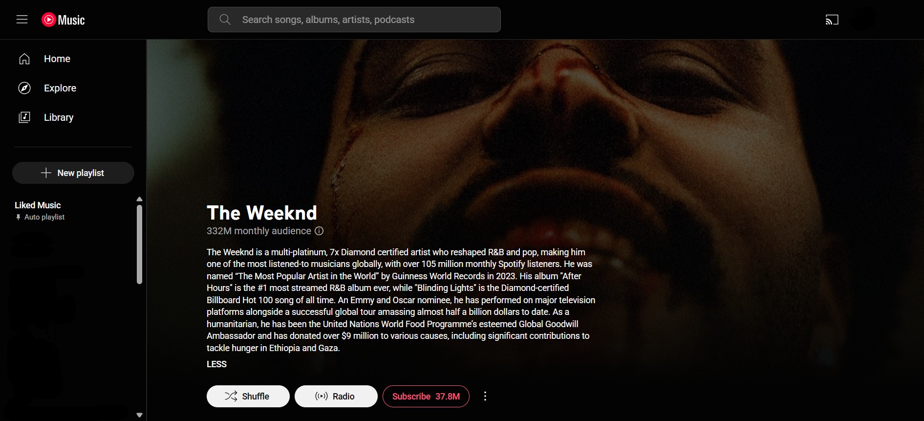 Here’s what a YouTube Music artist profile looks like.
