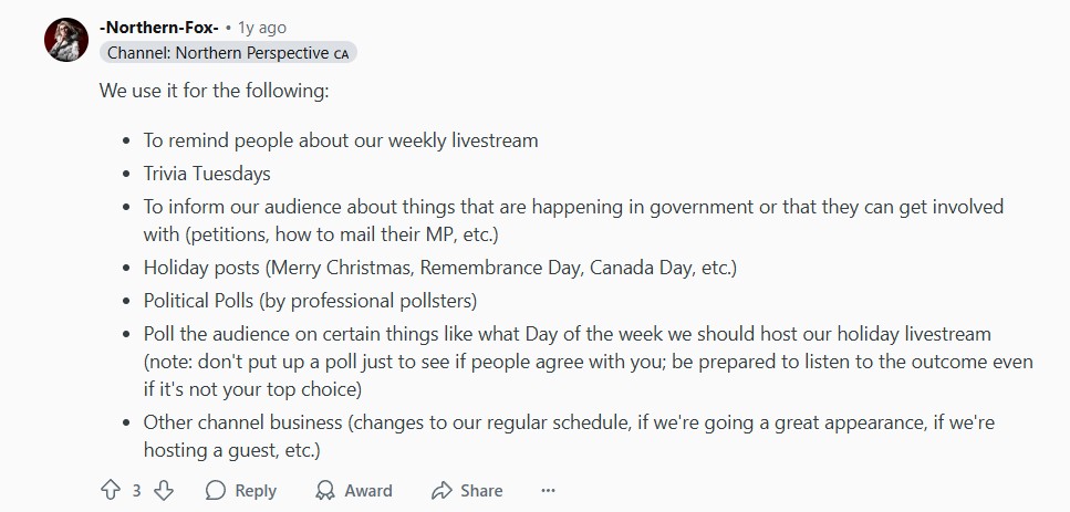 Screenshot showing Northern Perspective’s post on Reddit.
