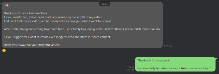 A screenshot of a chat with a DIY YouTube creator