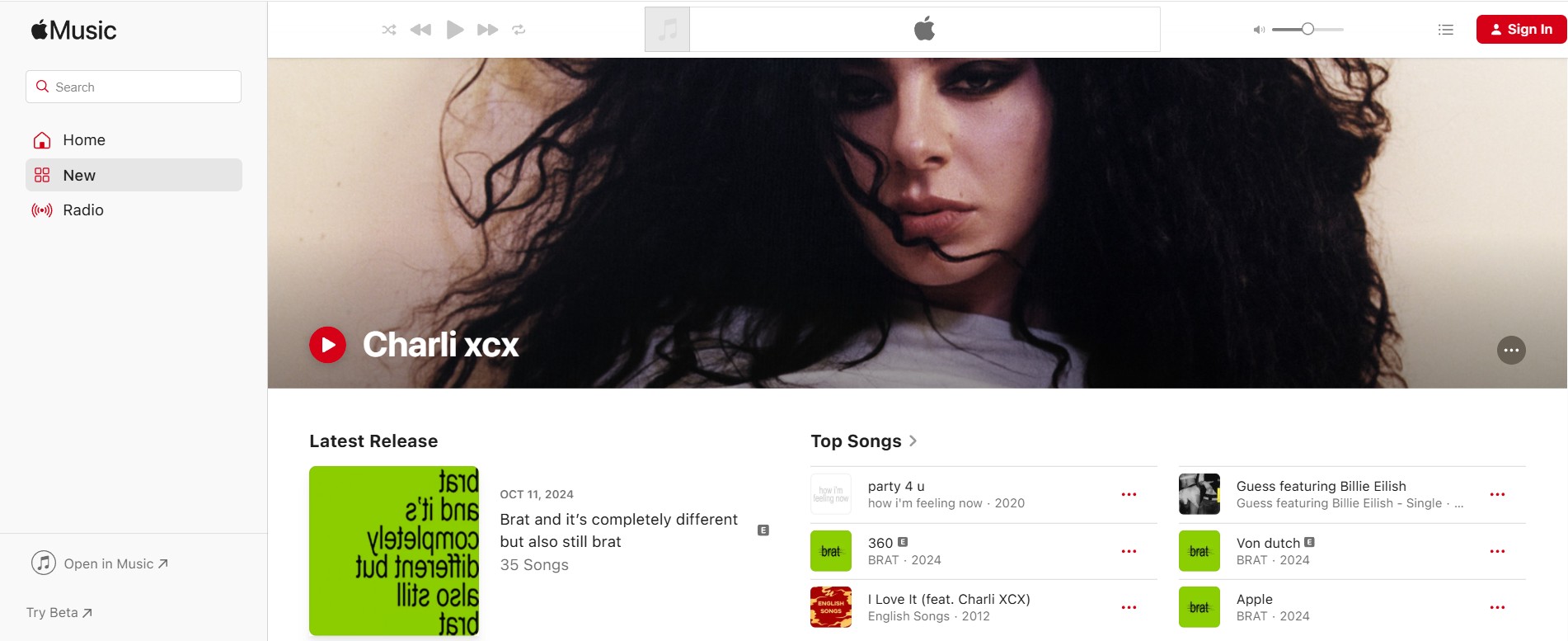 Here’s what an Apple Music artist profile looks like.
