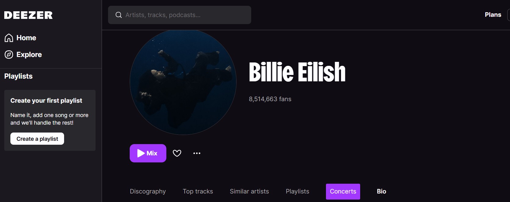 Here’s what a Deezer artist profile looks like.