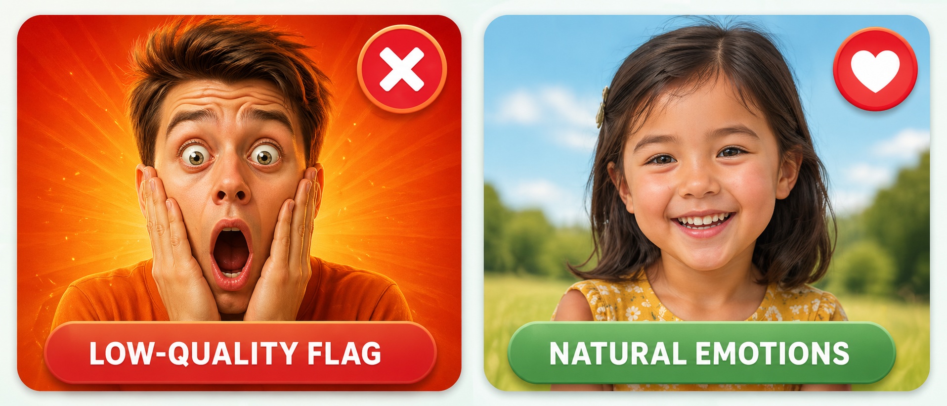 An illustrative example of low-quality and high-quality thumbnails for kids’ channels.