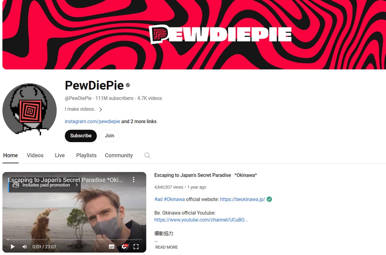 pewdiepie is one of the most subscribed YouTube channels